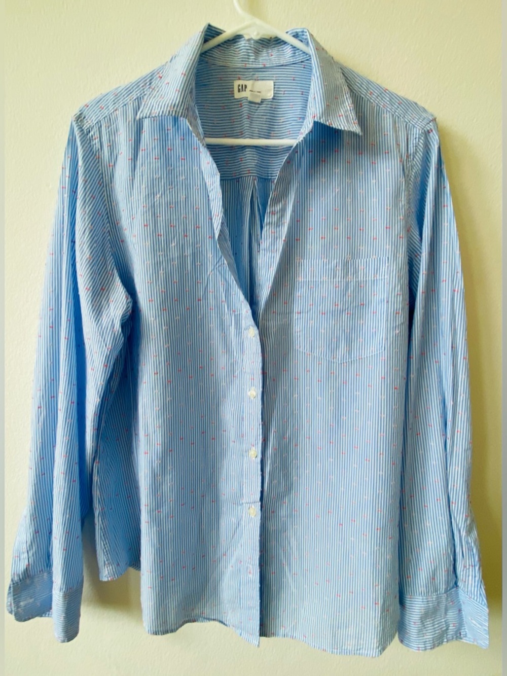 GAP Blue Pinstripe Shirt with Pink Dot Detail (L)